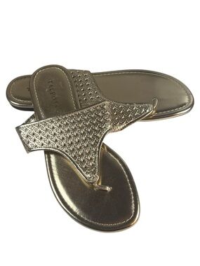 Talbots Gigi Metallic Gold Woven Rattan Thong Sandals Resort Cruise Summer